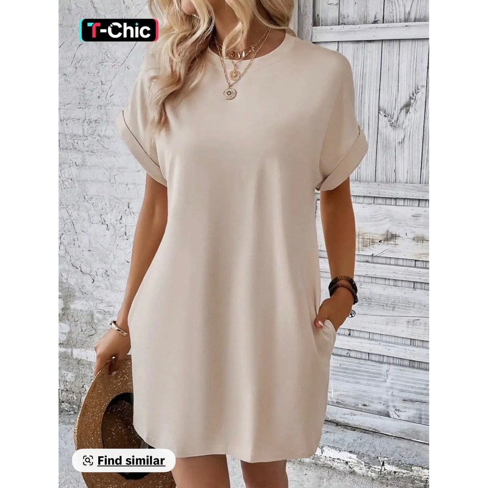 NWOT Set/3 Sz XL T-Shirt Dresses Orange Black Tan Cuffed Sleeve Pockets Bundle - Picture 5 of 11
